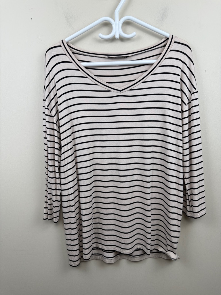 Weekend Maxmara Striped V-Neck Long Sleeve Top - Cream/Black Medium